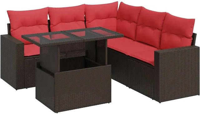 vidaXL 6-teilige Garten-Sofagarnitur aus braunem Poly-Rattan und Akazie mit Kissen - Bild 1