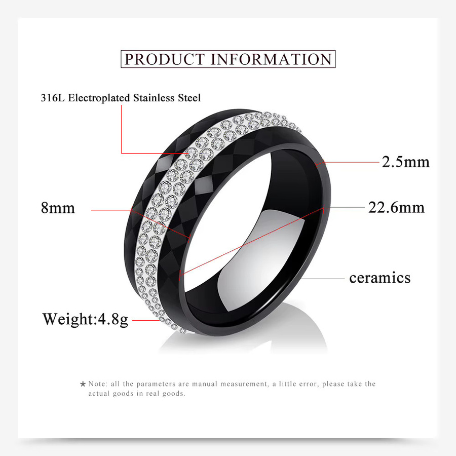 VQYSKO Ring, Keramik, Kristall, schwarz-weiß, Damen - Bild 3