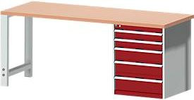 Werkbank cubio W-2077-11-2.34 in Purpurrot mit Holzoberfläche, B/T/H: 200 x 120 x 75 cm - Bild 1