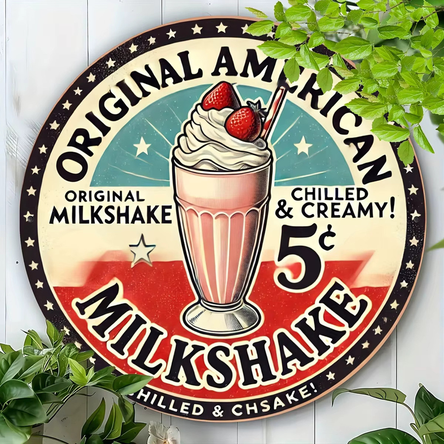 Potdemiel Retro-Aluminium-Rundschild Vintage Milchshake und Eisschaum Kunst Wanddeko Multicolor Durchmesser: 20 cm - Bild 3