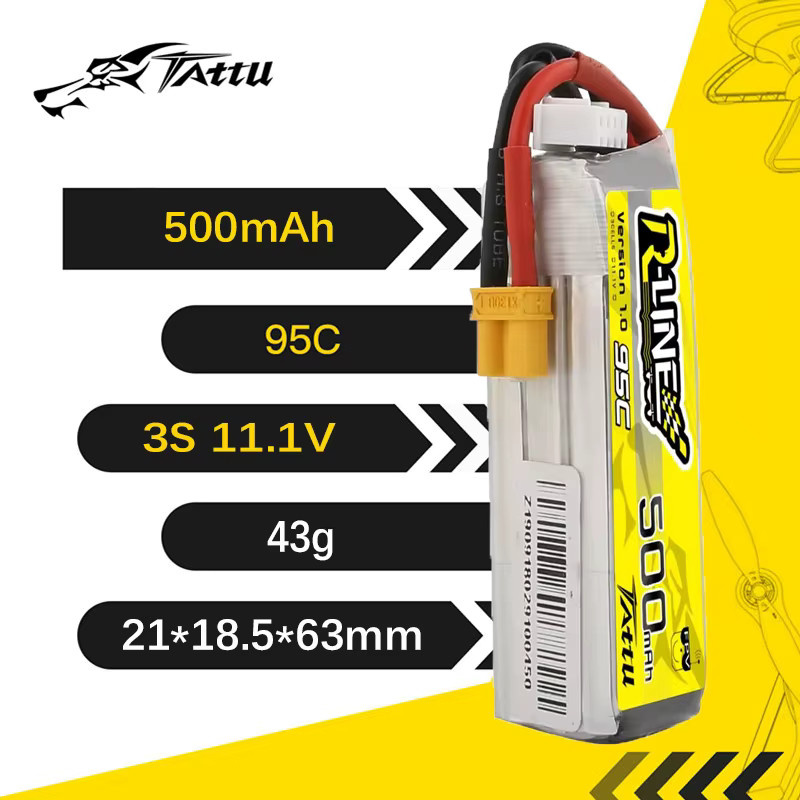 Tattu R-Line 1.0 LiPo Akku 3S 11,1 V 500 mAh für RC Hubschrauber, Quadcopter und FPV Renn-Drohnen - Bild 2