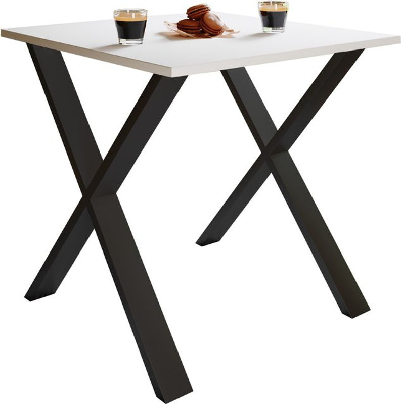 VCM Esstisch Xona in Weiß und Schwarz mit Holzstruktur-Nachbildung und X-Fußgestell, B/T/H: 80 x 80 x 76 cm - Bild 2