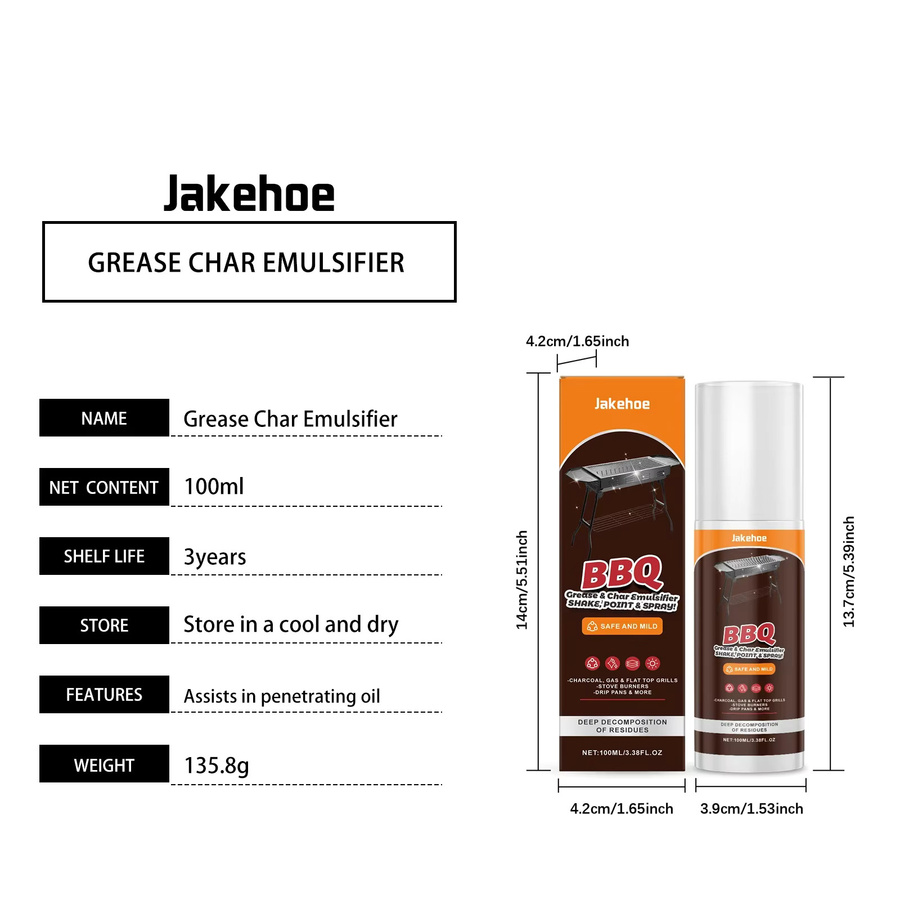 JAKEHOE Hochleistungs-Grillreiniger-Spray als kraftvoller Entfetter zur schnellen Entfernung von verbranntem Essen und Fett für BBQ, Ofen, Herd sowie Innen- und Außenbereich, 14 ml - Bild 3