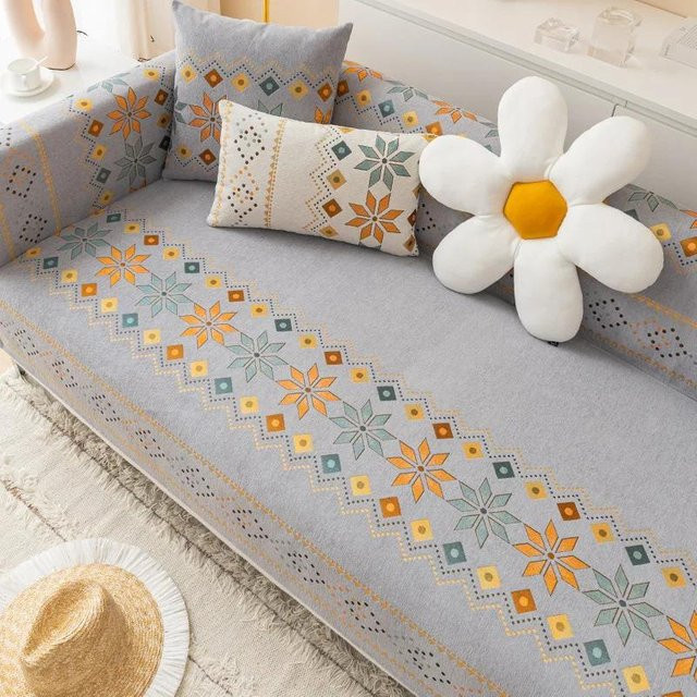 Böhmischer Chenille Kissenbezug in Grau, quadratischer Sofakissenbezug aus Polyester, B/H: 45 x 45 cm - Bild 1