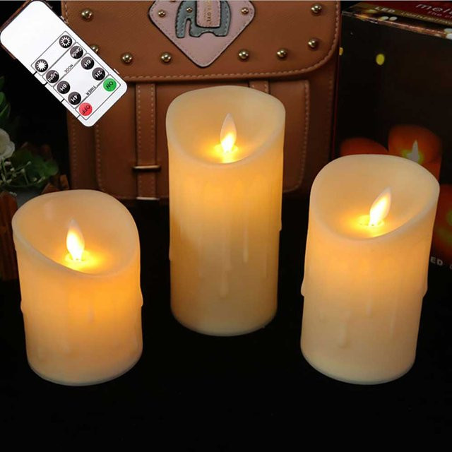 3er-Pack Zabicat LED-Stumpenkerzen in Weiß mit ferngesteuertem beweglichem Docht und Flackereffekt - Bild 1