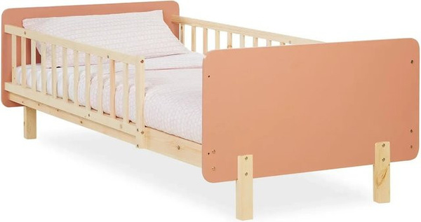 Homestyle4u Kinderbett aus Kiefernholz mit Rausfallschutz und Lattenrost in Altrosa