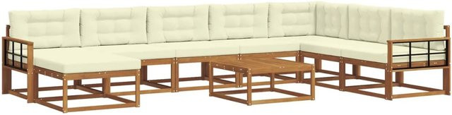 vidaXL Outdoor-Sofagarnitur aus Akazienholz in L-Form mit 9-teiligem Set, Farbe Natur und Creme - Bild 1