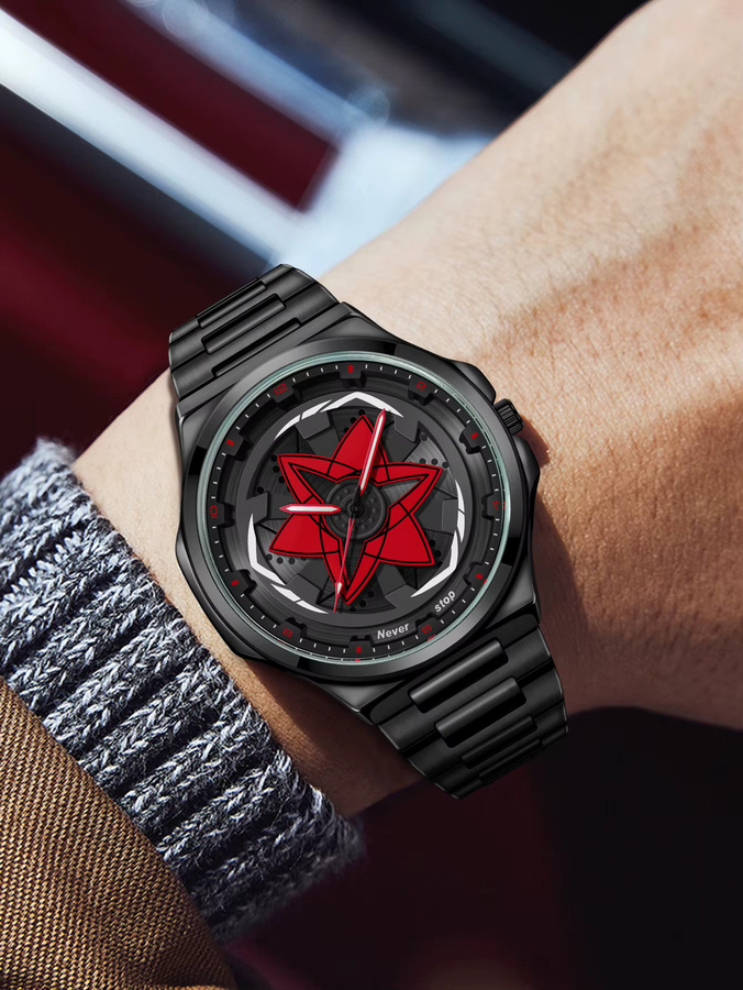 Herrenuhr, Quarz, Edelstahl, Schwarz, Drehbar, Analoguhr - Bild 4