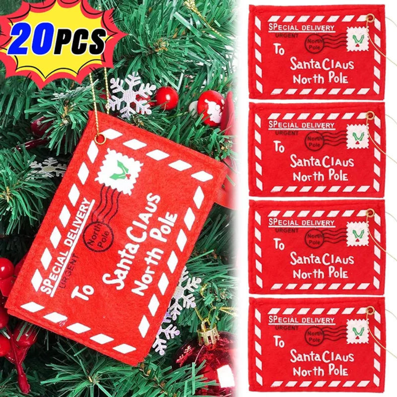 Weihnachts-Hängeornamente aus Filz in Rot mit Briefumschlag-Design und Stickerei für deine Weihnachtsbaum-Dekoration - Bild 1