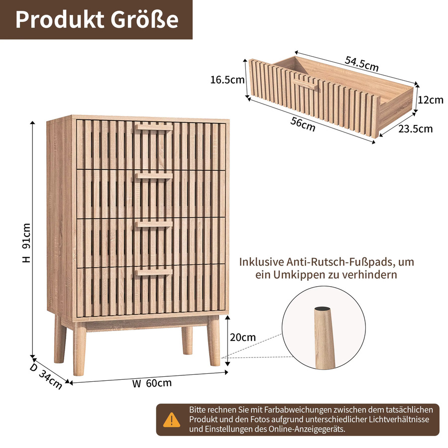 Rosahqnda Holzkommode in Braun, moderner Aufbewahrungsschrank mit Schubladen für Schlafzimmer, Wohnzimmer oder Flur - Bild 2