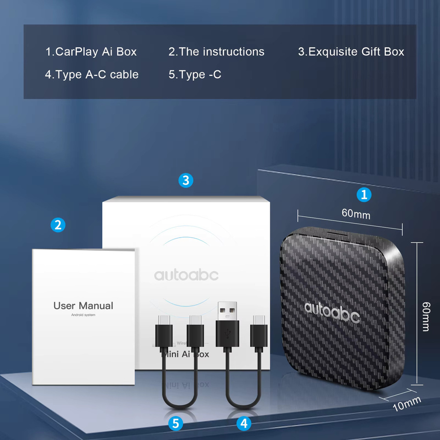 AUTOABC Drahtloser CarPlay und Android Auto AI Box Adapter mit integriertem Play Store, Netflix und YouTube, Farbe: Schwarz, kompatibel mit Toyota, Mazda, Hyundai, Haval, GMC und Ford - Bild 5