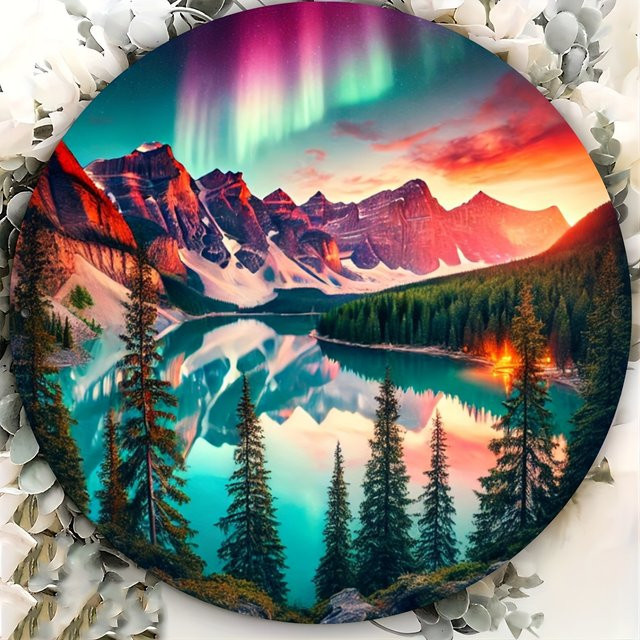 Potdemiel Nordlichter Aurora Borealis Wanddekoration, kreisförmiges Naturmotiv in Mehrfarbig, Durchmesser: 20 cm - Bild 1