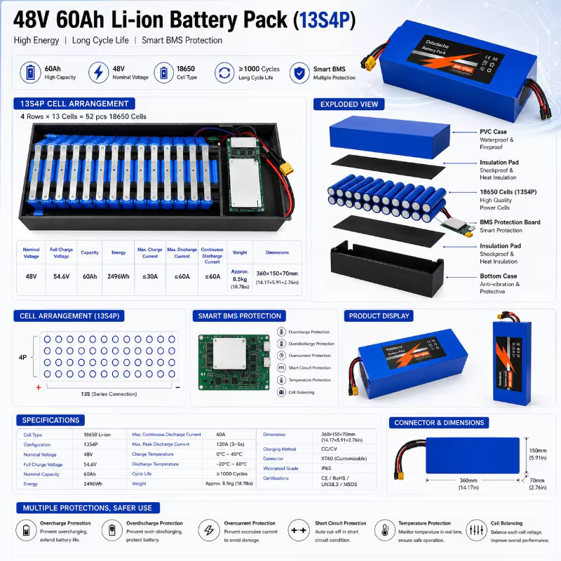 Kugoo 48V Lithium-Akkupack 60Ah 13S4P mit BMS für Elektroroller M4 M4 Pro MaxSpeed, Blau - Bild 6
