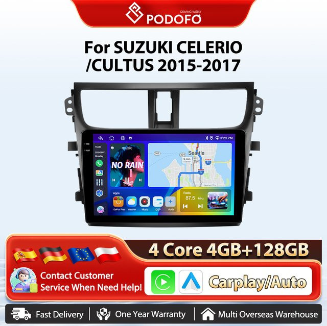 Podofo Android Auto CarPlay Multimedia System mit 9 Zoll Display für Suzuki Celerio/Cultus 2015-2017 in Schwarz mit GPS und WiFi - Bild 1