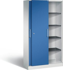 C+P Schiebetürenschrank Asisto aus Metall mit Schloss, Front Enzianblau und Korpus Lichtgrau, H: 198,0 cm, B: 100,0 cm, T: 43,5 cm - Bild 1