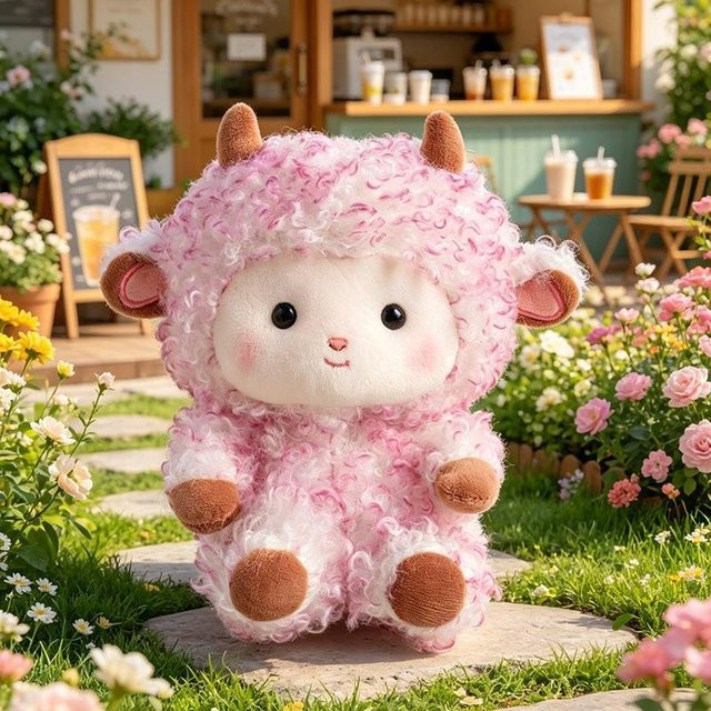 Yiran toy Romantische Locken Kleine Lamm, Plüschtier, 20cm, Rosa - Bild 1