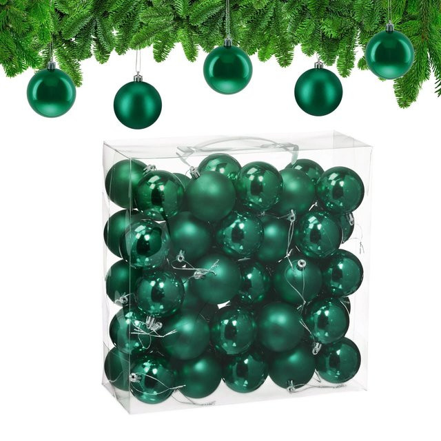 Relaxdays Weihnachtskugeln 50er Set aus Kunststoff in Grün und Silber, rund und hängend - Bild 1