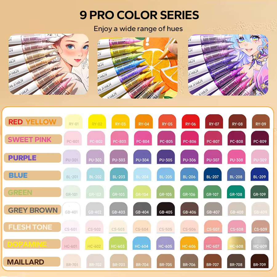 Pro Color Acryl-Pinselmarker-Set mit automatischem Tintenkontrollsystem, 9 Stück, Mehrfarbig - Bild 3