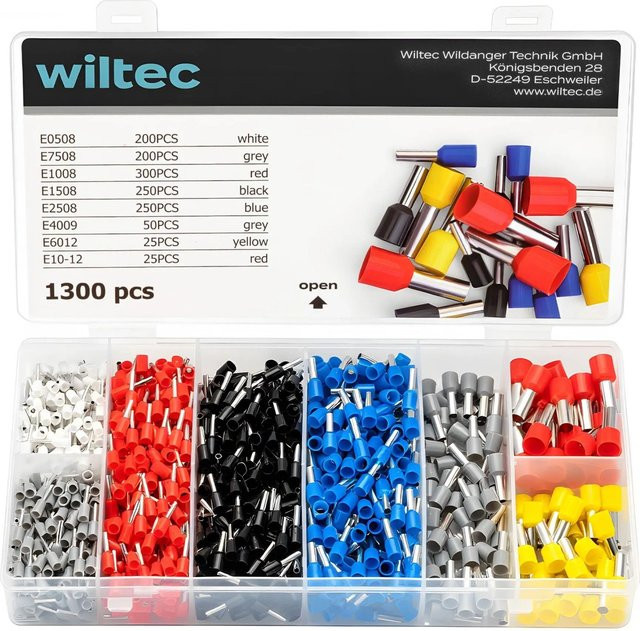 Wiltec Aderendhülsen Set 1300-teilig, isolierte Kabelendhülsen 0,5-10mm², mehrfarbig - Bild 1