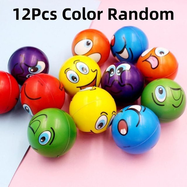 BC Pet Supplies Anti-Stress PU-Ball-Spielzeug, Smiley Lachendes Gesicht, 12-teiliges Set, gelb - Bild 1