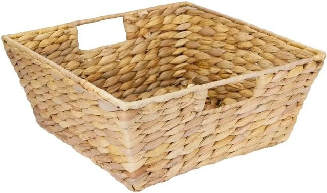 HMF Geschenkkorb Aufbewahrungskorb aus Wasserhyazinthe handgeflochten mit Metallrahmen beige B/T/H: 30 x 30 x 12 cm - Bild 1