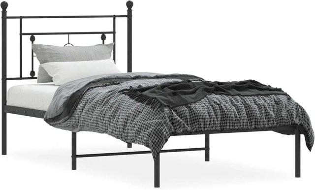 vidaXL Bettgestell aus Metall mit Kopfteil in Schwarz, klassisch pulverbeschichtet, 90 x 200 cm - Bild 1