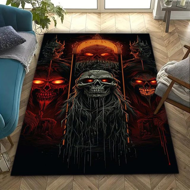 Creativity Home Textiles Rutschfeste Bodenmatte mit gotischem Schädelmuster in Schwarz, B/B: 40 x 60 cm - Bild 1