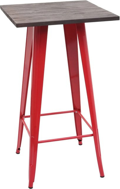 CHEFGASTRO Stehtisch im Industriedesign mit Ulmenholz-Tischplatte und Metallgestell, Rot, B/T/H: 107 x 60 x 60 cm - Bild 1