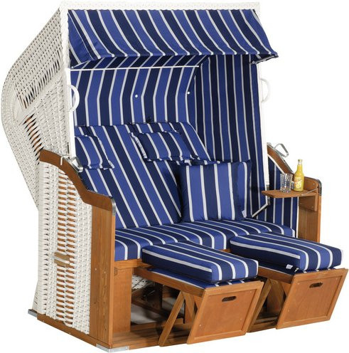 SUNNY SMART Strandkorb Rustikal Halblieger in Weiß/Natur, B: 145 cm, H: 160 cm, T: 90 cm - Bild 1