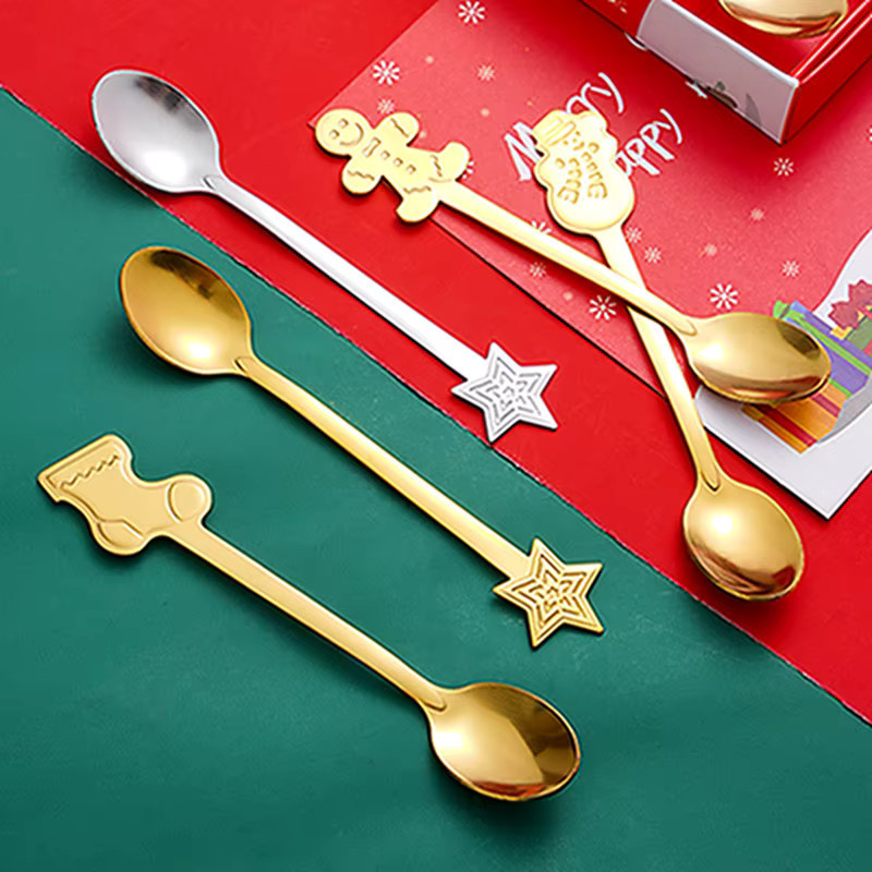 Alivparty Weihnachtslöffel aus Edelstahl poliert für Kaffee und Tee als Weihnachtsdeko und Geschenk - Bild 1