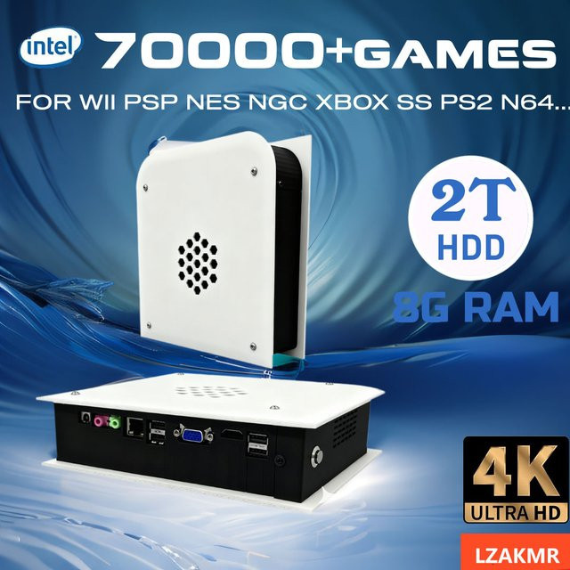 LZAKMR Retro-Spielkonsole M15 mit 8GB RAM und 2TB ROM, Weiß, Batocera System mit über 70.000 Spielen für Wii, PS2, PSP, NGC, N64 und Windows 11, inklusive kabellosem Controller - Bild 1