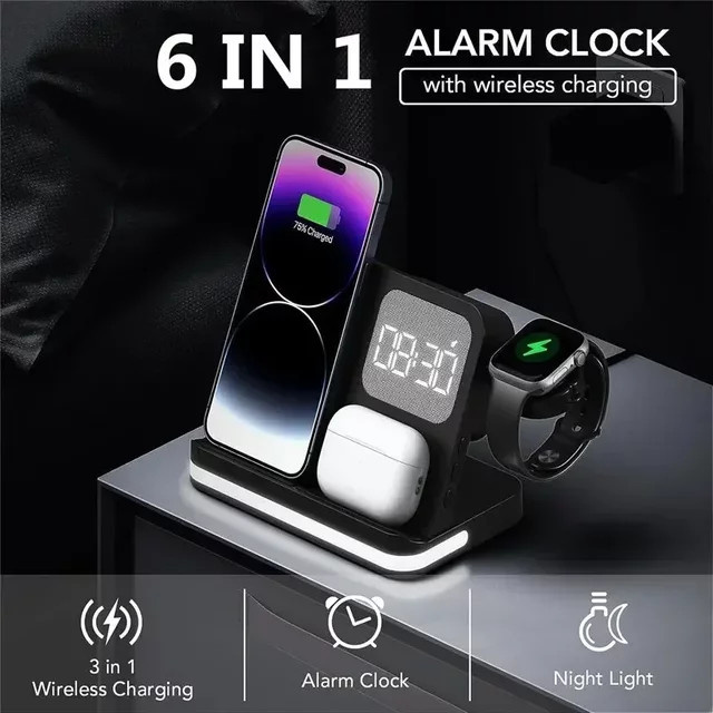 6-in-1 kabellose Schnellladestation für Samsung Galaxy und iPhone in Schwarz - Bild 1