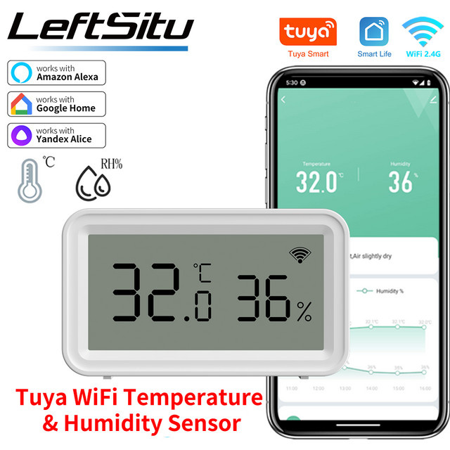 Tuya WiFi Smart Sensor Weiß: Drahtloser Temperatur- und Luftfeuchtigkeitsmonitor kompatibel mit Smart Life und Google Assistant mit Echtzeitwarnungen - Bild 1