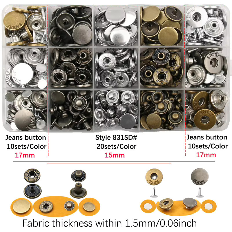 WORTHOFIRST 120 Sets Jeans-Knöpfe mit Zange zum nähfreien Wechsel der Taillengröße für Jeans und Mäntel aus Metall - Bild 2