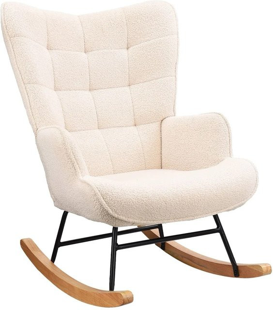 PXloue Schaukelstuhl aus Samt mit Metallgestell und Holzsockel in Beige - Bild 1