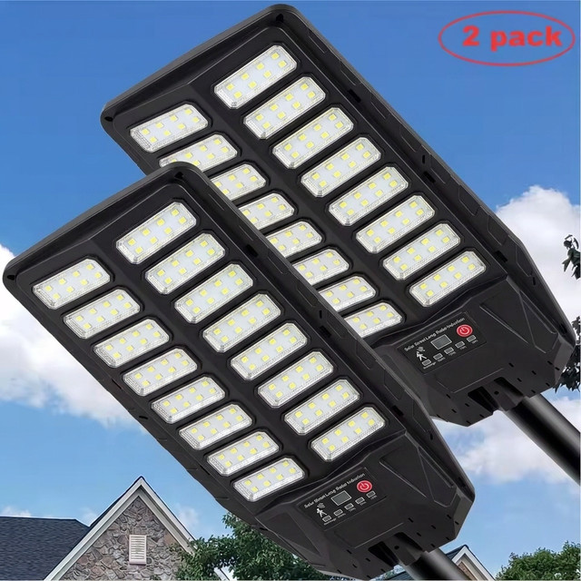 YQCHEZI 2er-Pack Solarleuchten für den Außenbereich mit Bewegungssensor, LED Solar-Straßenleuchten in Schwarz für Garten und Wege, kühles Weiß - Bild 1