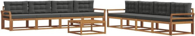 vidaXL Outdoor-Sofagarnitur aus Akazienholz in L-Form mit Tisch und Kissen, 9-teiliges Set, Anthrazit und Natur - Bild 1