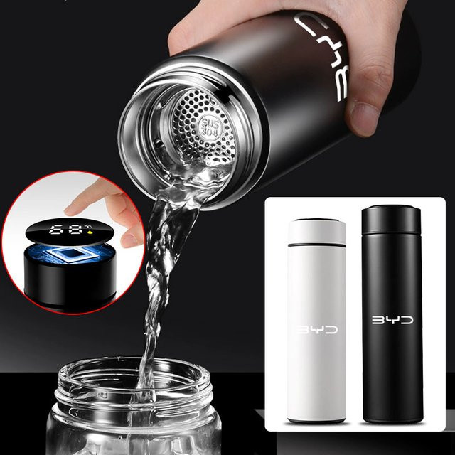 BYD Auto-Thermo-Trinkflasche mit Temperaturanzeige aus Edelstahl, Schwarz, 500 ml - Bild 1