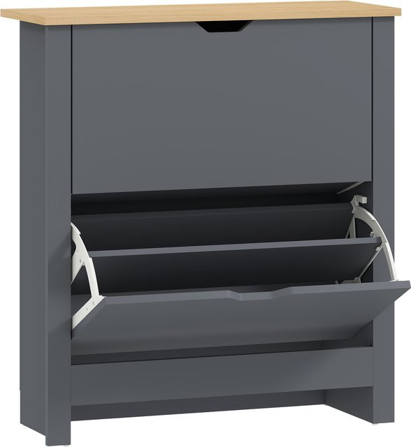 HOMCOM Schuhschrank mit 2 Klappen in Dunkelgrau, schmaler Schuhkipper mit verstellbaren Trennwänden für 12 Paar Schuhe, B/T/H: 72 x 26 x 80 cm - Bild 1