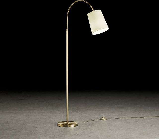 Holtkötter Boyleuchte Stehleuchte aus Messing und Stoff in Gold/Brass, Beige/Weiß, höhenverstellbar - Bild 1