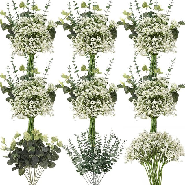 30-teiliges TTCY Mix-Box-Set mit künstlichen grünen Pflanzen für Hochzeitsdekoration und DIY-Blumengestecke in Grün und Weiß - Bild 1