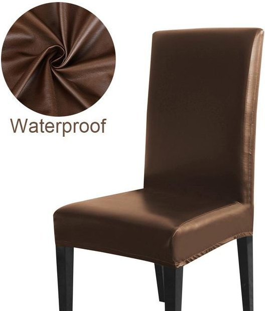 Leorate Wasserdichte Stretch-Stuhlbezüge aus Kunstleder für Esszimmerstühle, 2er-Set, Beige, Grau, Braun, Rot - Bild 1
