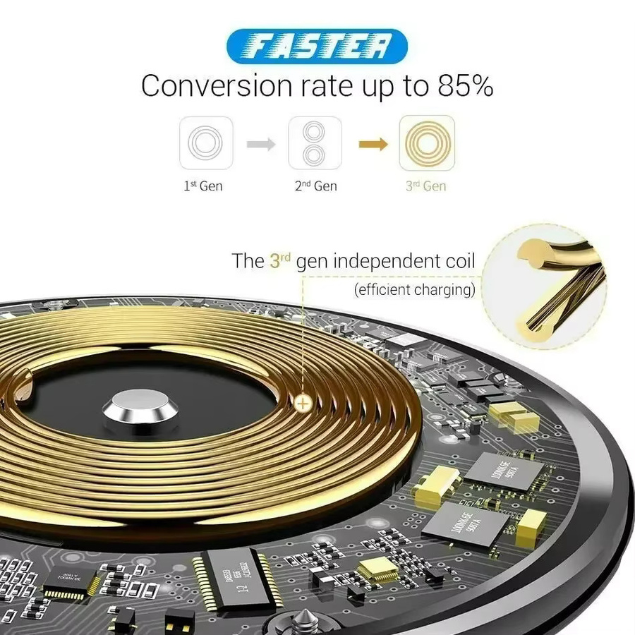 KEPHE Kabelloses Schnellladegerät 15W mit Quick Charge QC 3.0 und magnetischer Basis für iPhone und Samsung in Schwarz - Bild 2