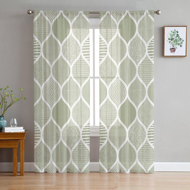 Transparente Vorhänge mit marokkanischer Geometrie-Textur in Salbeigrün, 2er-Set aus Polyester, Breite: 135 cm, Höhe: 137 cm - Bild 1