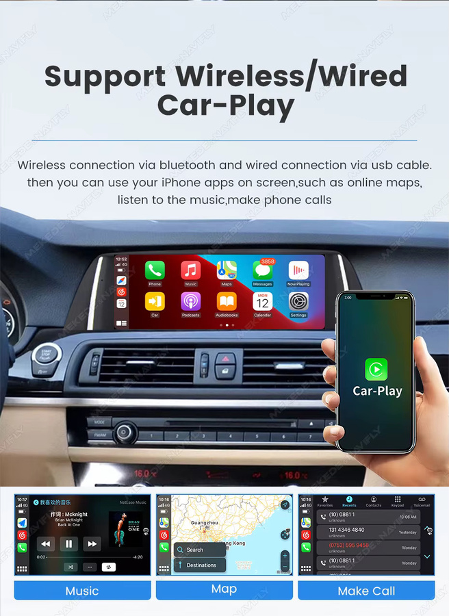 MEKEDE QLED Auto-Multimedia-Player für BMW 5er F10 F11 CIC NBT mit 10,25 Zoll Display, Android Auto, Wireless CarPlay, Bluetooth und WiFi, Schwarz - Bild 2