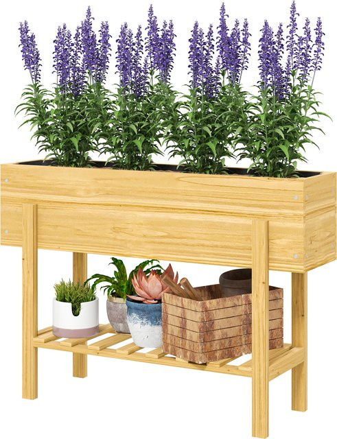 Outsunny Hochbeet aus Fichtenholz mit Regal in Naturholz, wetterbeständiges Kräuterbeet und Pflanzkasten für Garten und Balkon, B/T/H: 100 x 30 x 70,5 cm - Bild 1