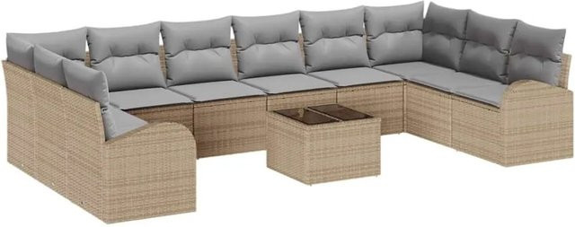 vidaXL 11-teiliges Garten-Sofa-Set in U-Form aus Poly-Rattan mit Kissen in Schwarz - Bild 1