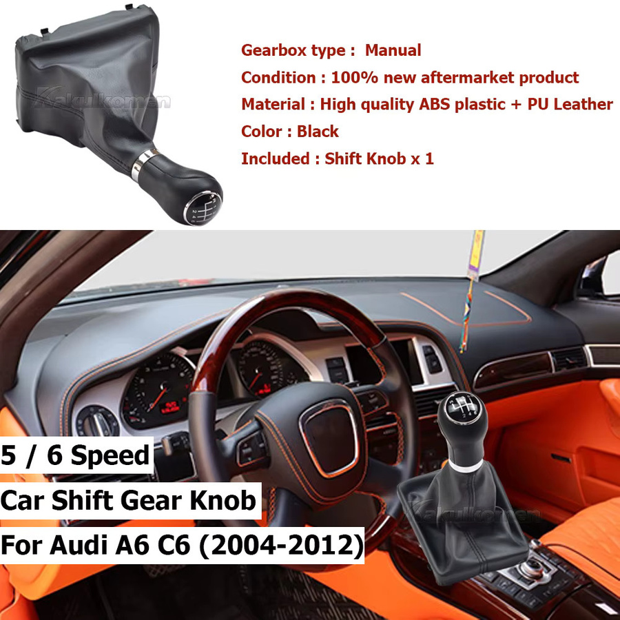 GOOOODABC Schaltknauf mit Lederhülle für Audi A6 A4 S4 B8 8K A5 8T 8F Q5 8R 2007-2015 C6 2004-2012, 5- oder 6-Gang, Schwarz - Bild 3