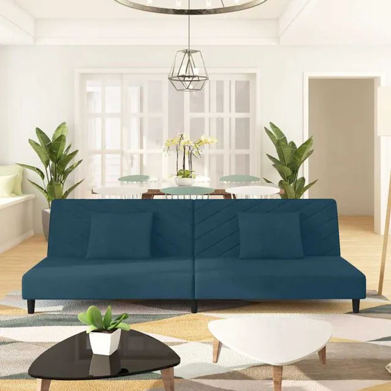 Vidaxl 2-Sitzer Sofa aus Samt in Blau mit 2 Kissen im modernen Design - Bild 1