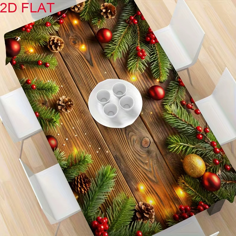 DUTRIEUX Weihnachtstischdecke aus Polyester mit Tannenzapfen- und Beeren-Design, rechteckig, Braun - Bild 2